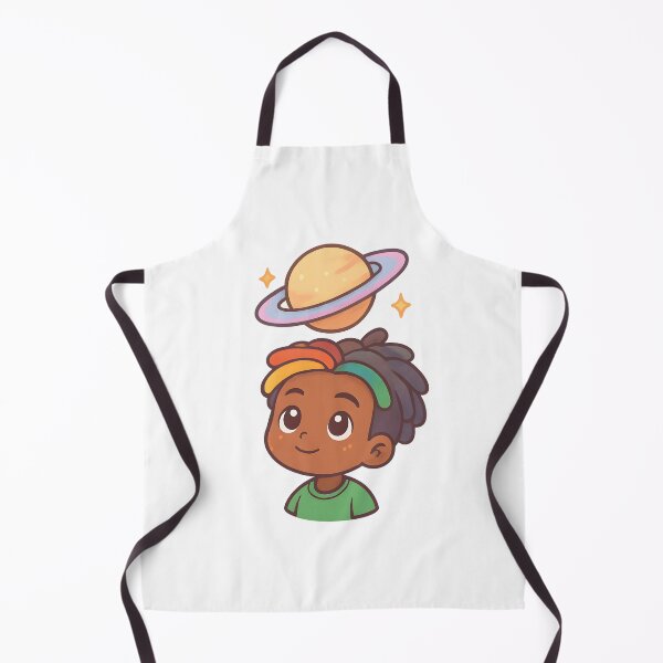 Item preview, Kawaii Chibi Black Boy with Colorful Rasta Hair Looking at Saturn - Cute Astrology Art designed and sold by OsasChild.