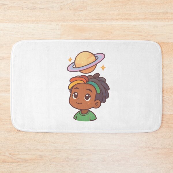 Item preview, Kawaii Chibi Black Boy with Colorful Rasta Hair Looking at Saturn - Cute Astrology Art designed and sold by OsasChild.