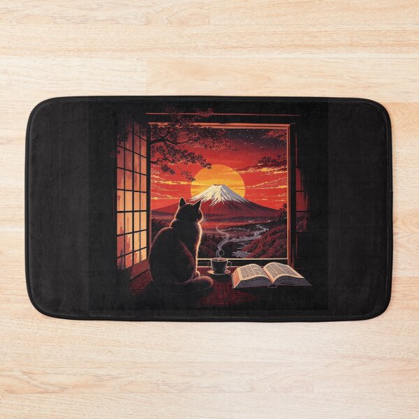 Item preview, A Cat's Serene Fuji View designed and sold by Pixel Bloom 71.