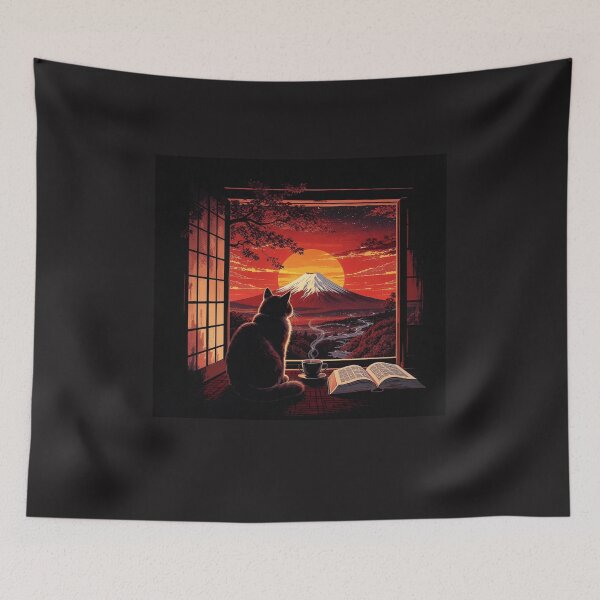 Item preview, A Cat's Serene Fuji View designed and sold by Pixel Bloom 71.
