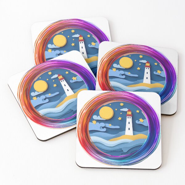 Item preview, Lighthouse at Night – Nautical Ocean Paper Cut Art designed and sold by DesignArtist.ia.