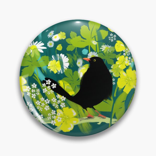 Item preview, Blackbird with daisies and buttercups designed and sold by Mary Jane Lange.