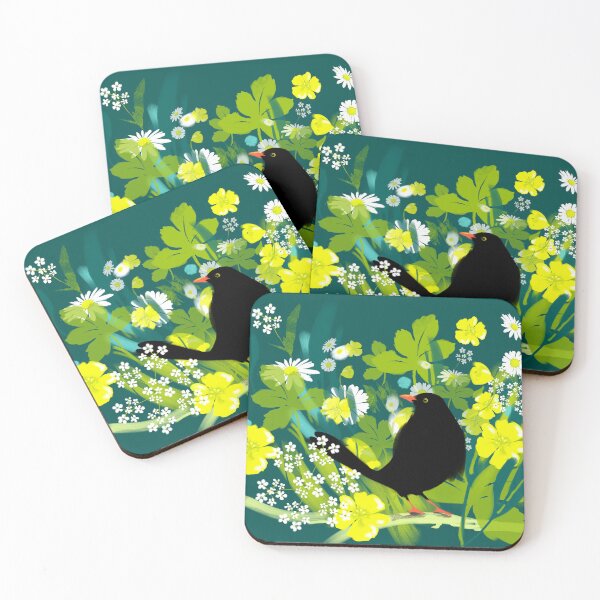 Item preview, Blackbird with daisies and buttercups designed and sold by Mary Jane Lange.