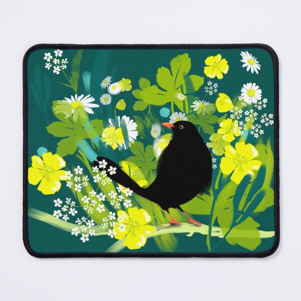 Item preview, Blackbird with daisies and buttercups designed and sold by Mary Jane Lange.