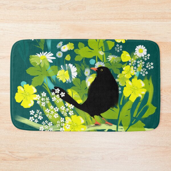 Item preview, Blackbird with daisies and buttercups designed and sold by Mary Jane Lange.