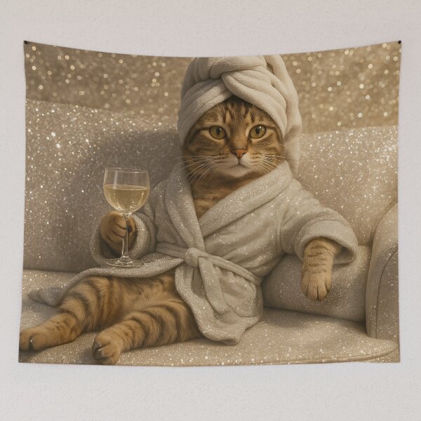 Item preview, Cat Relaxing in Spa Style with Drink designed and sold by BloomOfDesign.