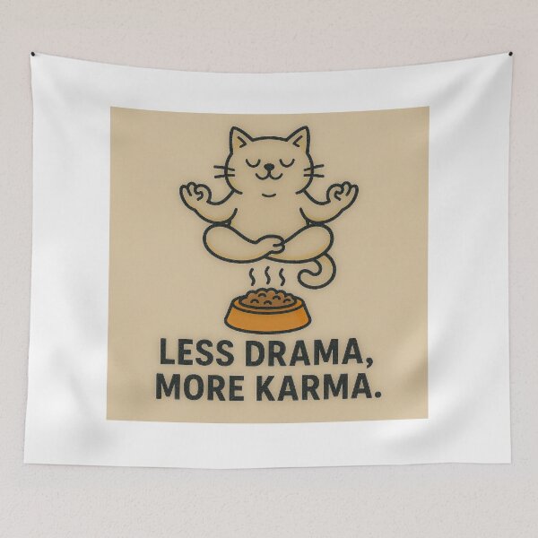 Item preview, Less Drama, More Karma – Medytujący kot | Śmieszna grafika designed and sold by NKArtFlow.