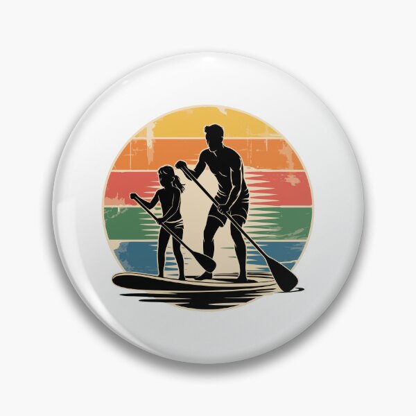 Item preview, Retro Paddleboarding Sunset – Vintage SUP Silhouette with Woman and Child designed and sold by VividOrganica.