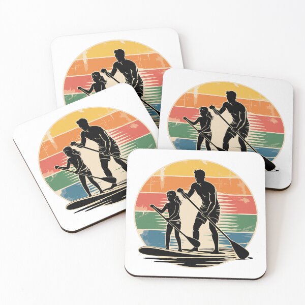 Item preview, Retro Paddleboarding Sunset – Vintage SUP Silhouette with Woman and Child designed and sold by VividOrganica.