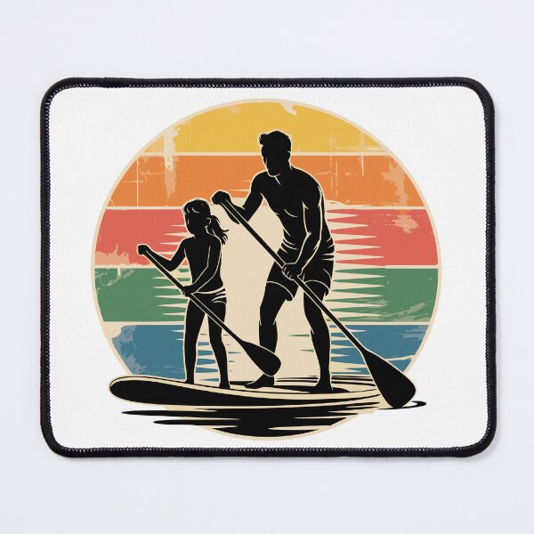 Item preview, Retro Paddleboarding Sunset – Vintage SUP Silhouette with Woman and Child designed and sold by VividOrganica.
