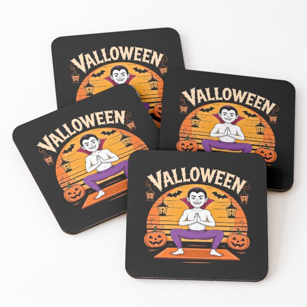 Item preview, A suave vampire meditating peacefully, surrounded by jack-o'-lanterns. The text "Namaste Fangs" adds a humorous and elegant touch to this spooky design. designed and sold by VibrArtco.
