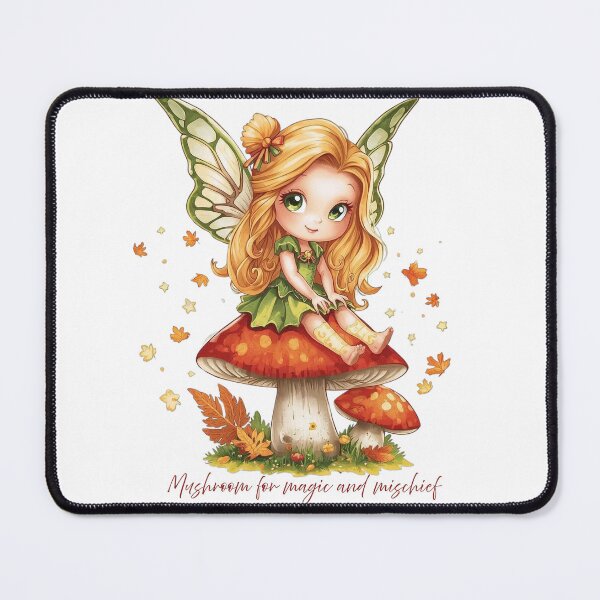 Item preview, Fall Fairy on mushroom → "Mushroom for magic and mischief" designed and sold by Purrmaid & Friends.