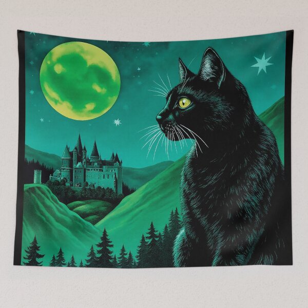 Item preview, Mystical Black Cat with Castle and Green Moon designed and sold by Fullspace.
