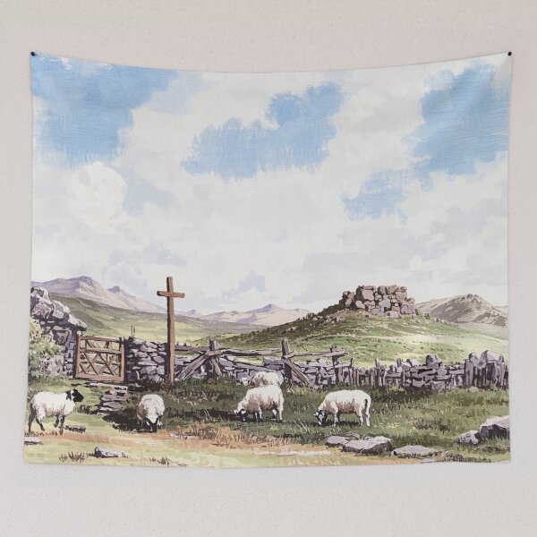 Item preview, Sheep Grazing near Hound Tor & Greater Rocks(watercolour + AI) designed and sold by artsmeow.