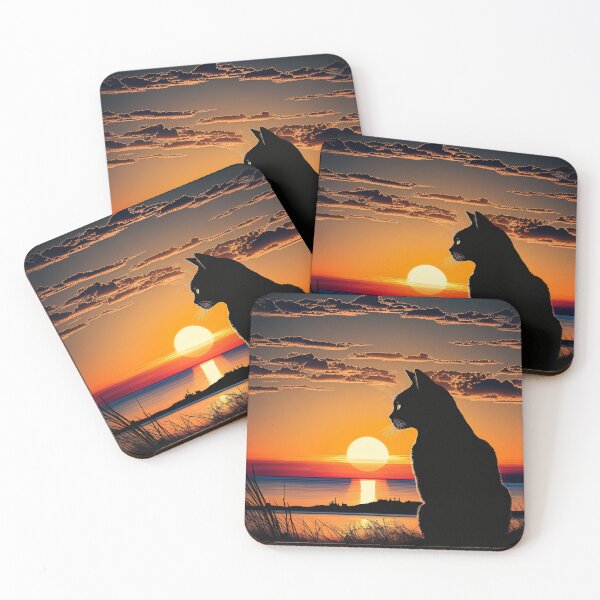 Item preview, Cat Silhouette Watching Golden Sunset designed and sold by Apex Designs.
