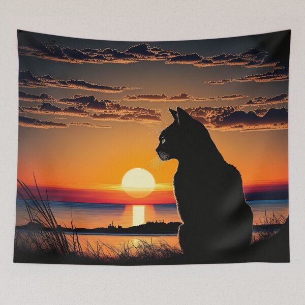 Item preview, Cat Silhouette Watching Golden Sunset designed and sold by Apex Designs.
