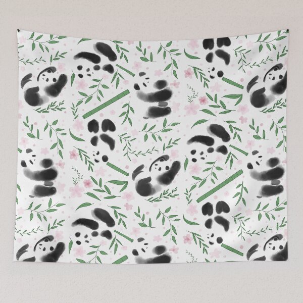 Item preview, Pandas Tumbling in Leaves in White designed and sold by DayDesigns2025.