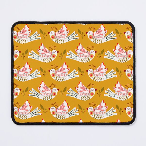 Item preview, Folk Art Birds Flying in Yellow Pattern designed and sold by Farissa Designs.