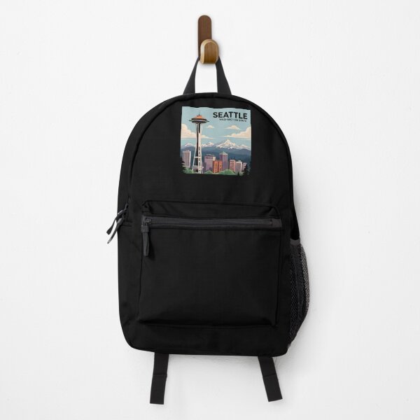 Item preview, Seattle Skyline Poster – Vintage Travel Style with Space Needle and Mountains designed and sold by VividOrganica.