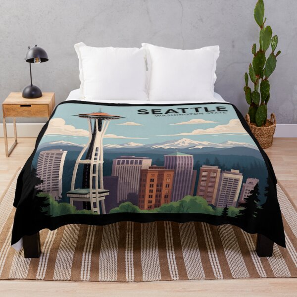 Item preview, Seattle Skyline Poster – Vintage Travel Style with Space Needle and Mountains designed and sold by VividOrganica.