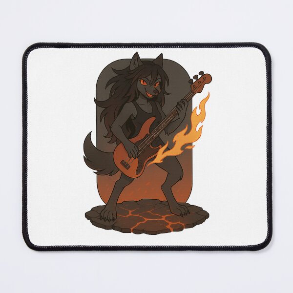 Item preview, Infernal Wolf Bassist – Fiery Furry Rock Art designed and sold by CaliLuminos.