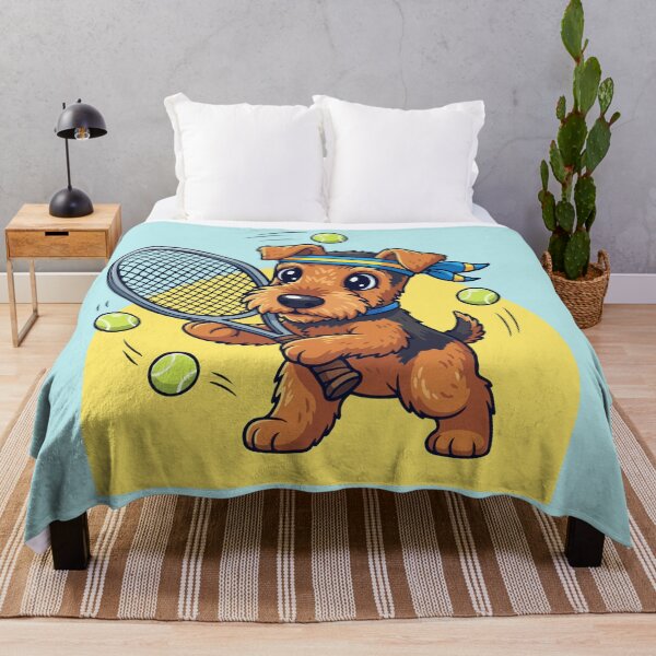 Item preview, Cute Airedale Terrier Playing Tennis – Sporty Puppy Cartoon designed and sold by The Real Life Symphony.