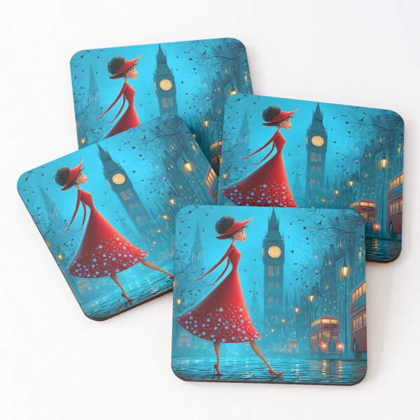 Item preview, Elegant Lady Walking in London at Night with Buses designed and sold by Artessie.