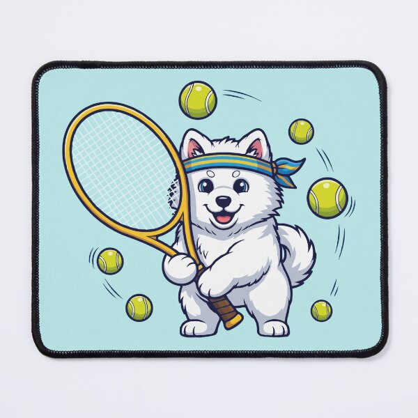 Item preview, Cute Samoyed Playing Tennis – Sporty Puppy Cartoon designed and sold by The Real Life Symphony.