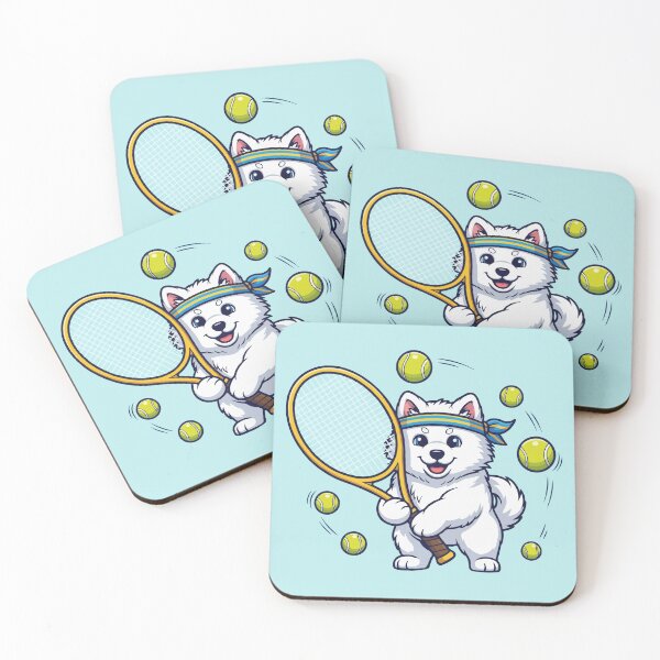 Item preview, Cute Samoyed Playing Tennis – Sporty Puppy Cartoon designed and sold by The Real Life Symphony.