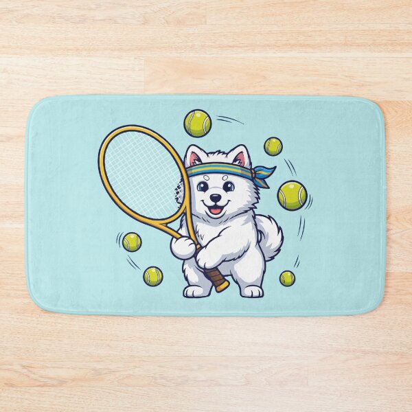 Item preview, Cute Samoyed Playing Tennis – Sporty Puppy Cartoon designed and sold by The Real Life Symphony.