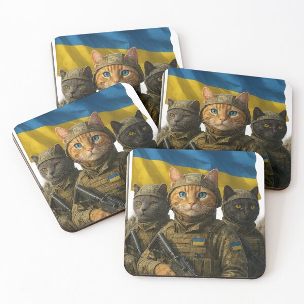 Item preview, Cats of Valor – Ukrainian Warrior Cats with Flag designed and sold by NeonCore.