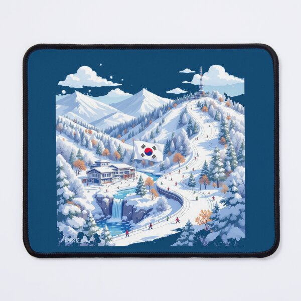 Item preview, Pyeongchang Ski Resort Panorama in Korea 3D Cute Sketch with skyers, designed and sold by PaintMeWorld.