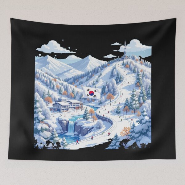 Item preview, Pyeongchang Ski Resort Panorama in Korea 3D Cute Sketch with skyers,  designed and sold by PaintMeWorld.