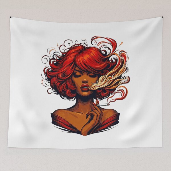 Item preview, Fiery Red Haired Diva Smoking Art in Bold Sensual Style. designed and sold by Spark2Seduction.