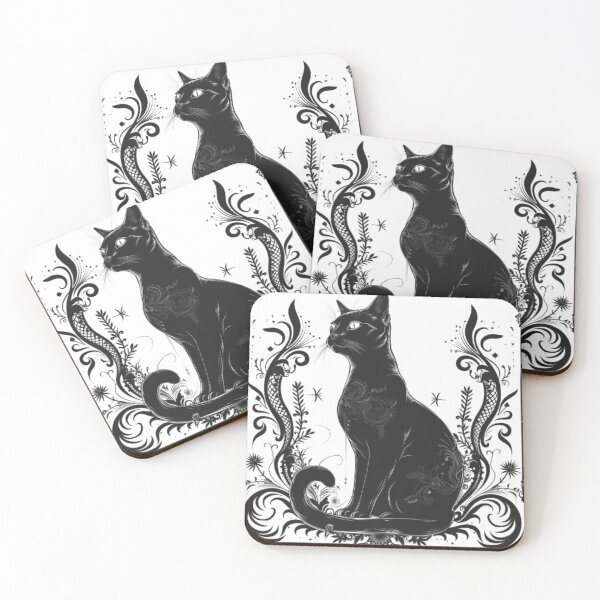 Item preview, Gothic Black Cat with Ornamental Frame designed and sold by AlexLineArt.