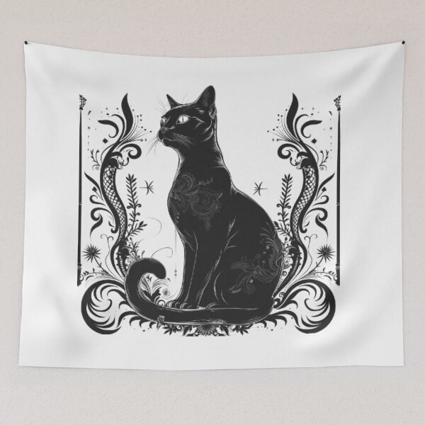 Item preview, Gothic Black Cat with Ornamental Frame designed and sold by AlexLineArt.