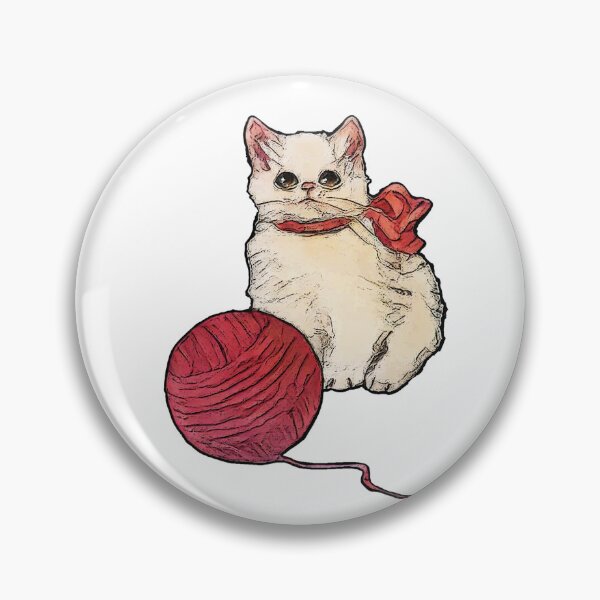 Item preview, Cute White Kitten with Pink Bow and Ball of Yarn, Fluffy Cat designed and sold by JoyfulWhimsy.