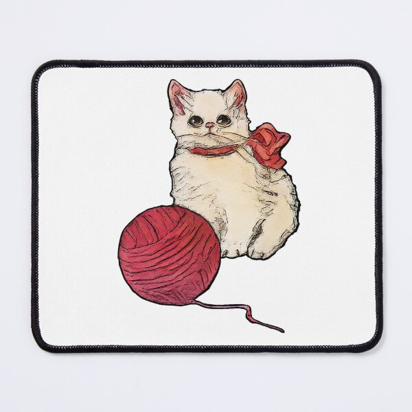 Item preview, Cute White Kitten with Pink Bow and Ball of Yarn, Fluffy Cat designed and sold by JoyfulWhimsy.