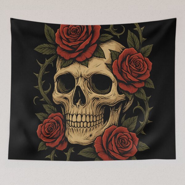 Item preview, Gothic Skull And Roses Black Background designed and sold by Shoot-The-Moon.