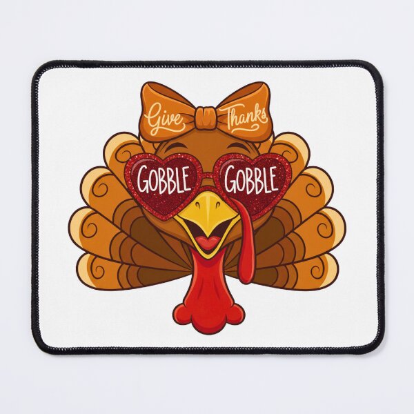 Item preview, Cute Turkey Face with Gobble Gobble Sunglasses and Give Thanks Bow – Funny Thanksgiving designed and sold by SlocifieShop.