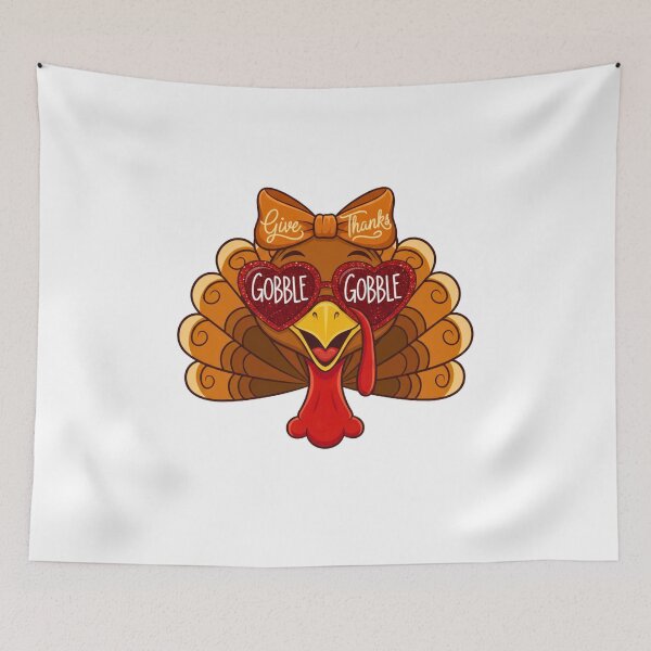 Item preview, Cute Turkey Face with Gobble Gobble Sunglasses and Give Thanks Bow – Funny Thanksgiving designed and sold by SlocifieShop.