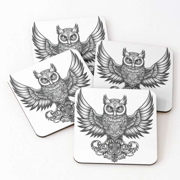 Item preview, Gothic Owl with Ornamental Wings designed and sold by AlexLineArt.