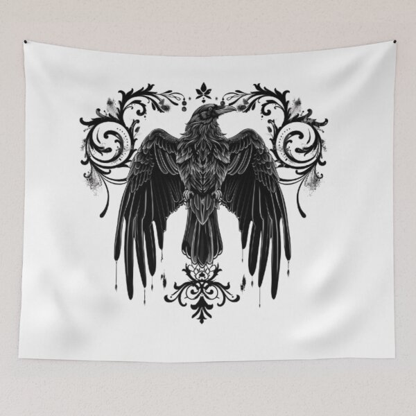 Item preview, Gothic Raven with Ornamental Wings designed and sold by AlexLineArt.