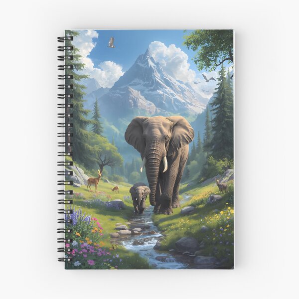 Aperçu de l'œuvre Éléphants majestueux dans un paradis montagneux créée et vendue par TrendThreadsfor.