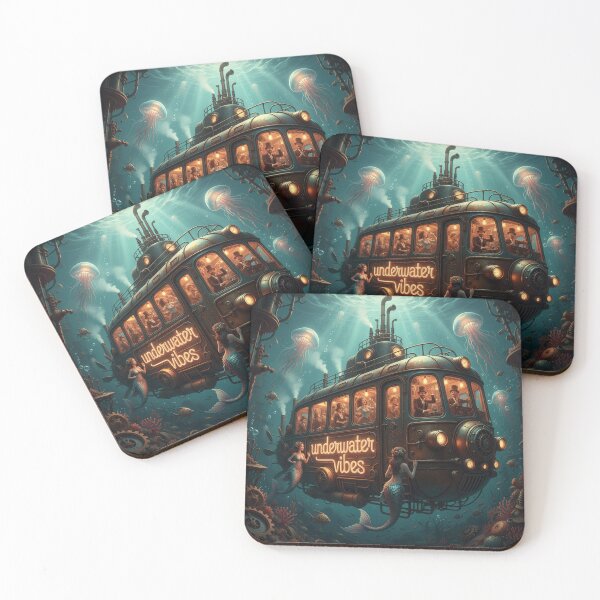 Item preview, Underwater Vibes – Steampunk Submarine with Mermaids | Retro Fantasy Art designed and sold by VitalLifeForce.