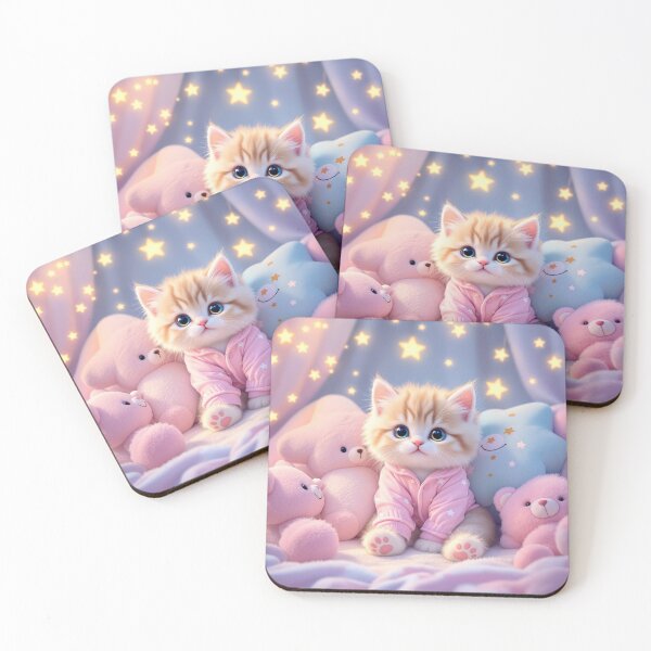 Item preview, Kawaii Cozy Cat – Fluffy Kitten in Pastel Pajamas Illustration designed and sold by KaryaVisionSTR.