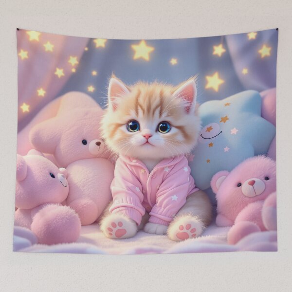 Item preview, Kawaii Cozy Cat – Fluffy Kitten in Pastel Pajamas Illustration designed and sold by KaryaVisionSTR.