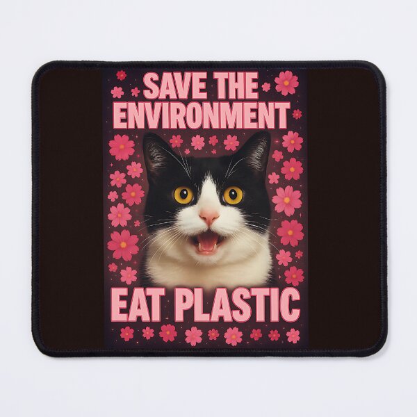 Item preview, Save the Environment Eat Plastic Funny Cat Meme designed and sold by LunaSpellStudio.
