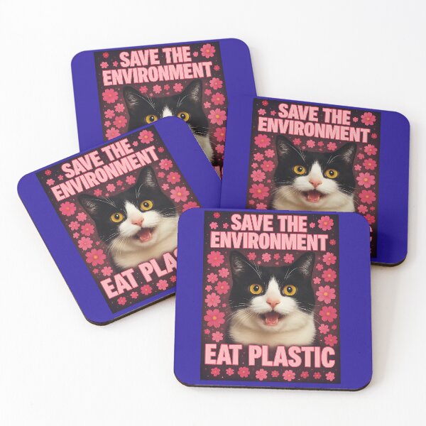 Item preview, Save the Environment Eat Plastic Funny Cat Meme designed and sold by LunaSpellStudio.