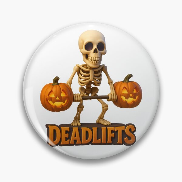 Aperçu de l'œuvre Squelette soulevant des poids, texte : « Deadlifts », un mashup fitness amusant pour Halloween. créée et vendue par Canvations.